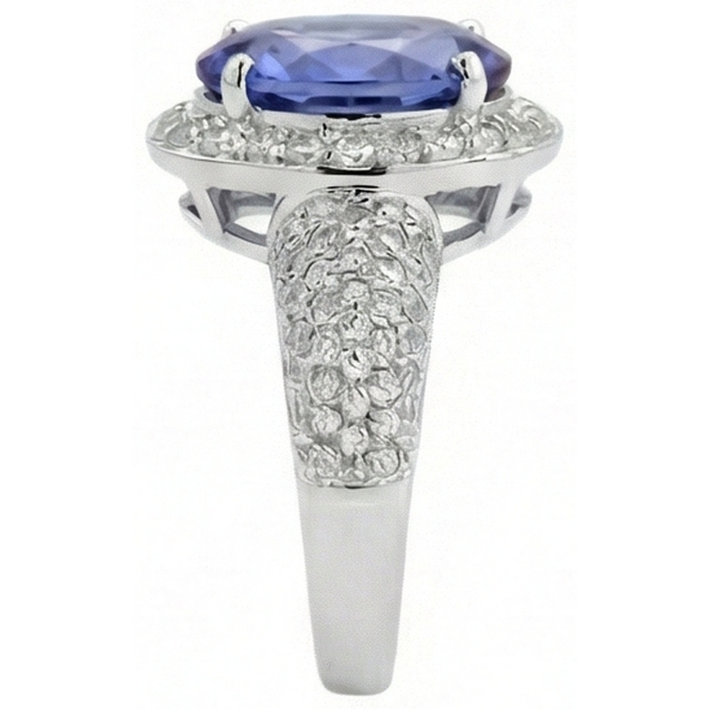 Anello con tanzanite ovale e diamanti 7 carati pavé d'oro bianco 14K