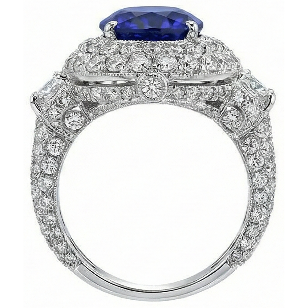 Anello con tanzanite ovale e diamanti da 6,01 ct in oro bianco 14K