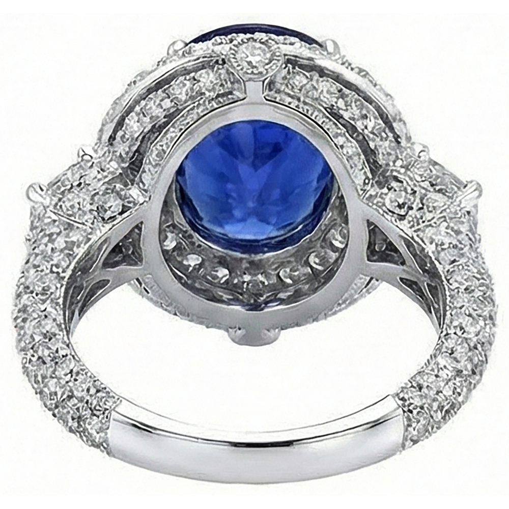 Anello con tanzanite ovale e diamanti da 6,01 ct in oro bianco 14K