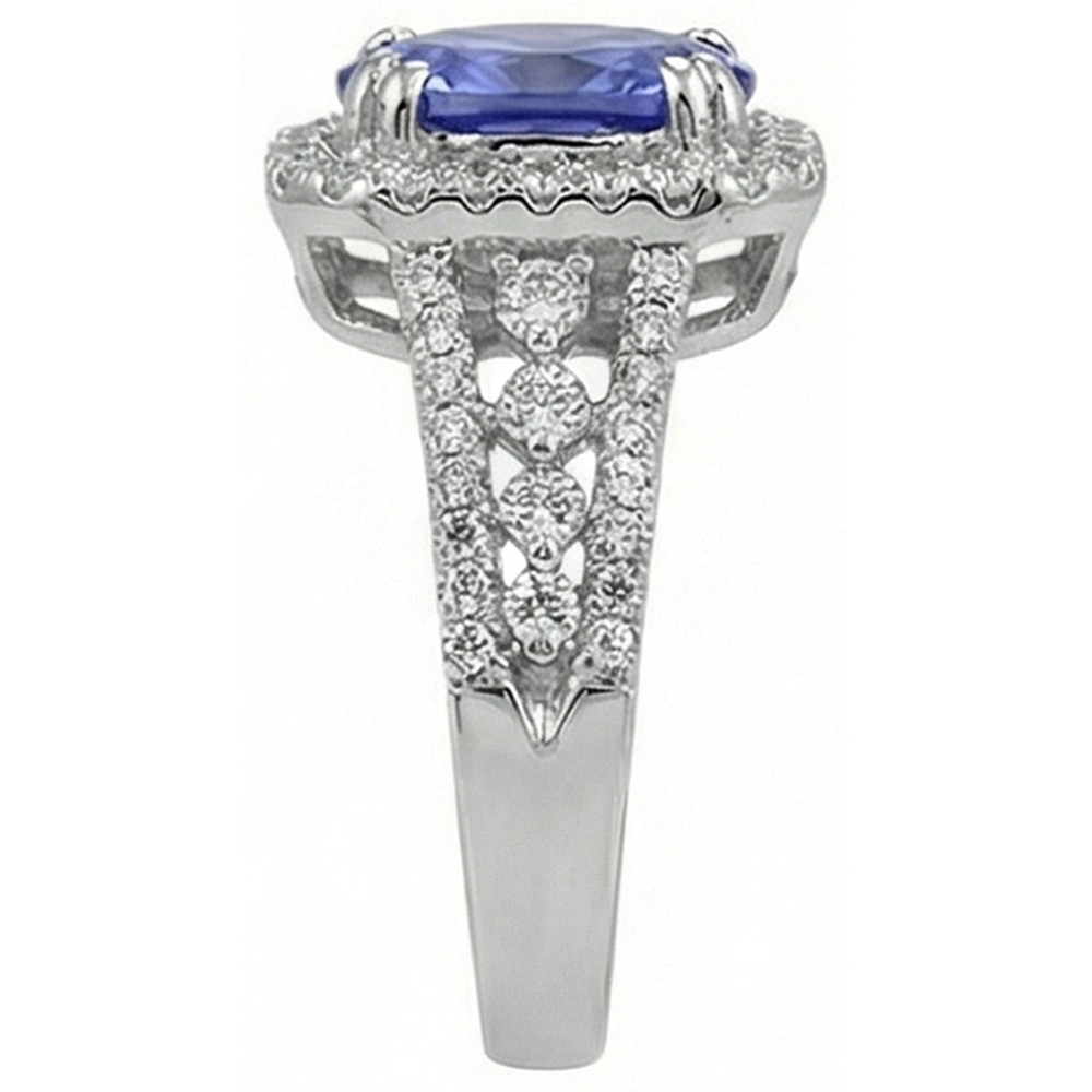 Anello con tanzanite ovale e pavé di diamanti 5.70 carati WG 14K