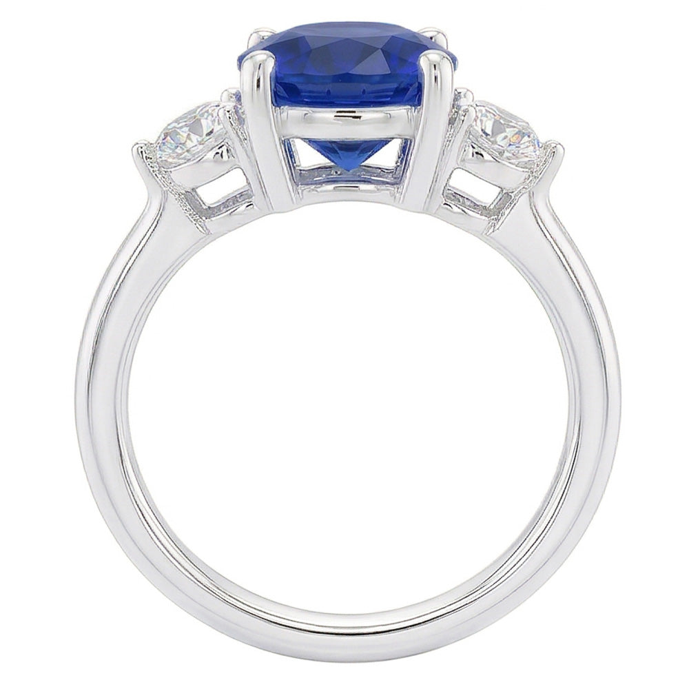 Anello con tre diamanti rotondi in zaffiro blu profondo con tre pietre. gioielli da 2.50 carati