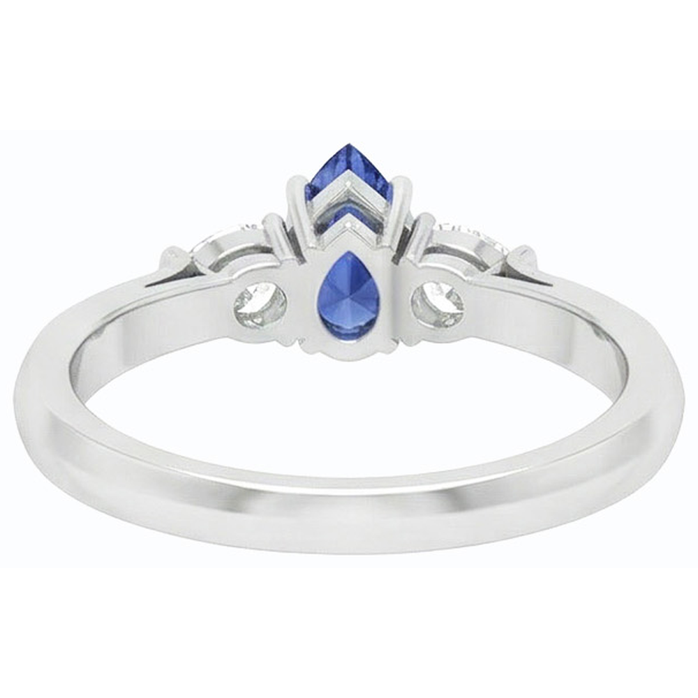 Anello con tre pere. Zaffiro dello Sri Lanka e diamanti 1,25 carati con oro bianco 14K