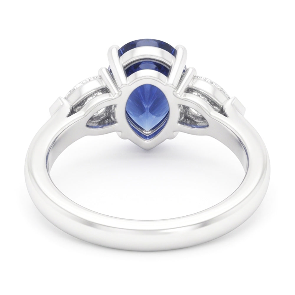 Anello con tre pere. Zaffiro dello Sri Lanka e diamanti 1,25 carati con oro bianco 14K
