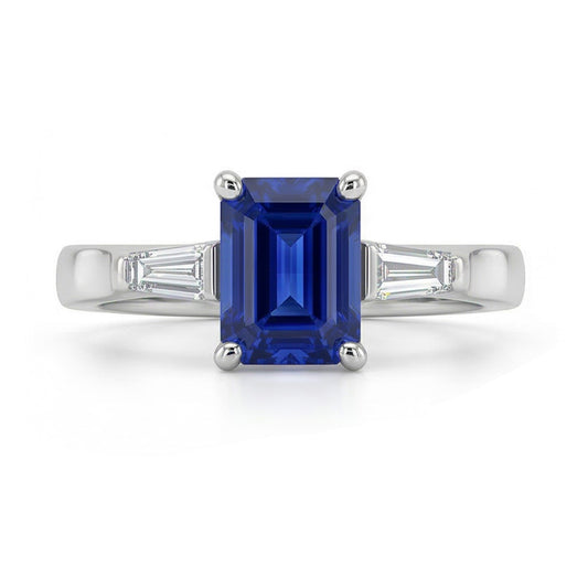 Anello con tre pietre Smeraldo Zaffiro e Diamanti Naturali Autentici ( non creati in laboratorio ) Baguette affusolati 3 Carati
