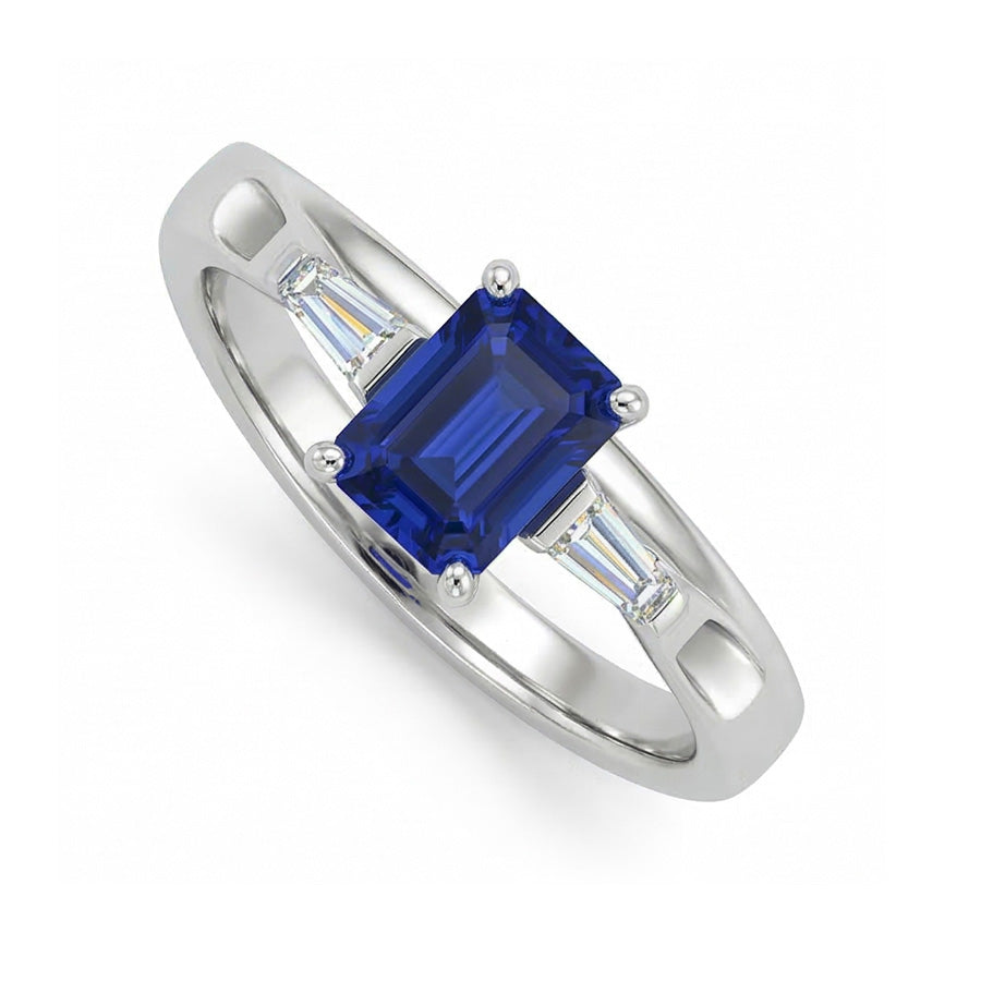 Anello con tre pietre Smeraldo Zaffiro e Diamanti Naturali Autentici ( non creati in laboratorio ) Baguette affusolati 3 Carati