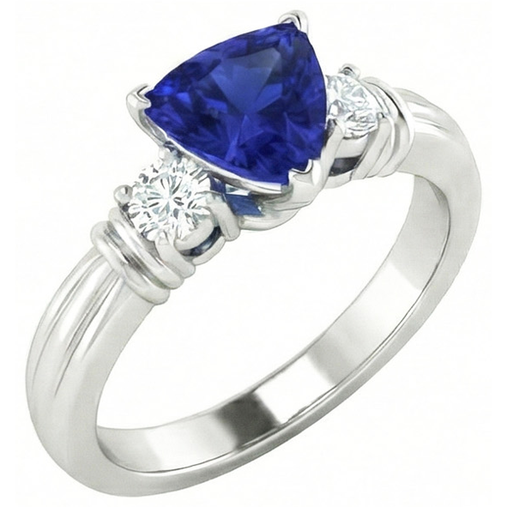 Anello con tre pietre di diamante rotondo Zaffiro di Ceylon Trilioni 1.75 carati