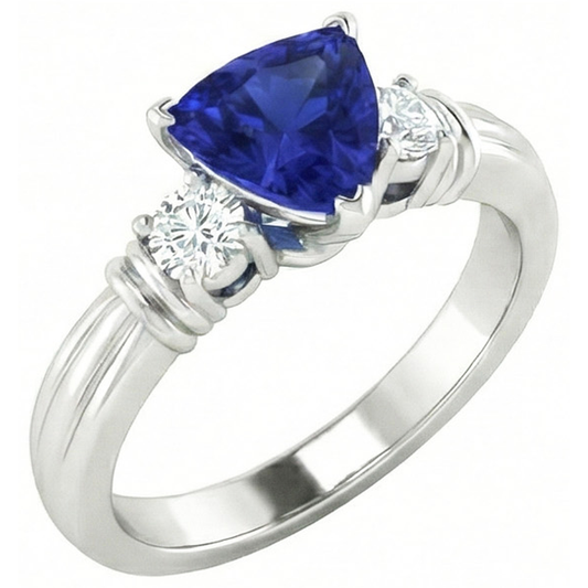 Anello con tre pietre di diamante rotondo Zaffiro di Ceylon Trilioni 1.75 carati