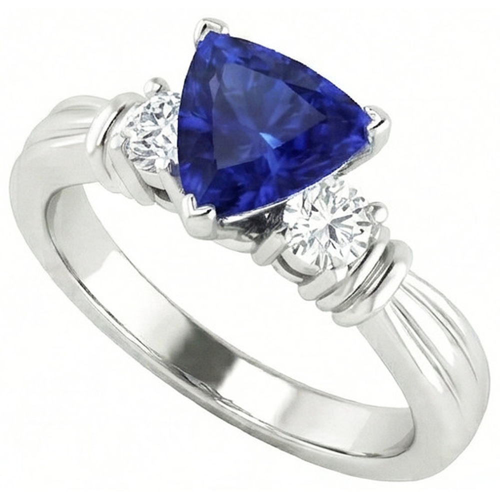 Anello con tre pietre di diamante rotondo Zaffiro di Ceylon Trilioni 1.75 carati