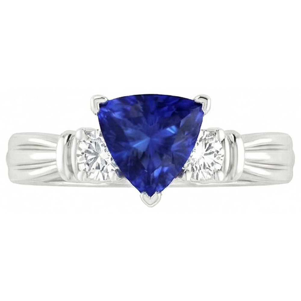 Anello con tre pietre di diamante rotondo Zaffiro di Ceylon Trilioni 1.75 carati