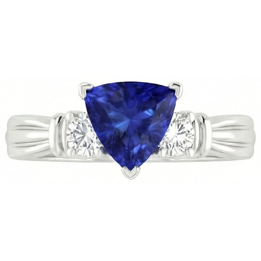 Anello con tre pietre di diamante rotondo Zaffiro di Ceylon Trilioni 1.75 carati