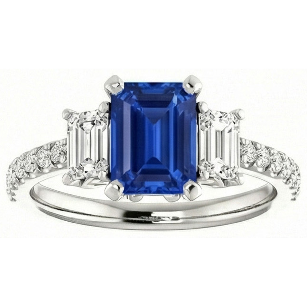 Anello con tre pietre di zaffiro smeraldo e diamanti accentati 3.50 carati