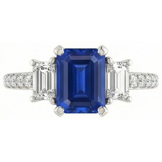Anello con tre pietre di zaffiro smeraldo e diamanti accentati 3.50 carati