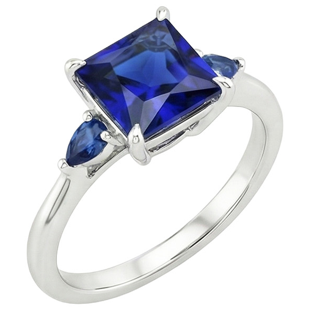 Anello con tre pietre preziose Princess & Pear Zaffiri di Ceylon 5.25 carati