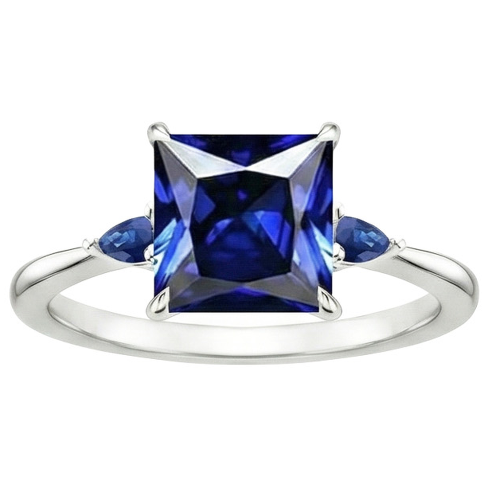Anello con tre pietre preziose Princess & Pear Zaffiri di Ceylon 5.25 carati