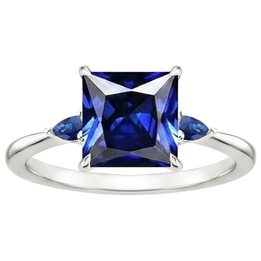 Anello con tre pietre preziose Princess & Pear Zaffiri di Ceylon 5.25 carati