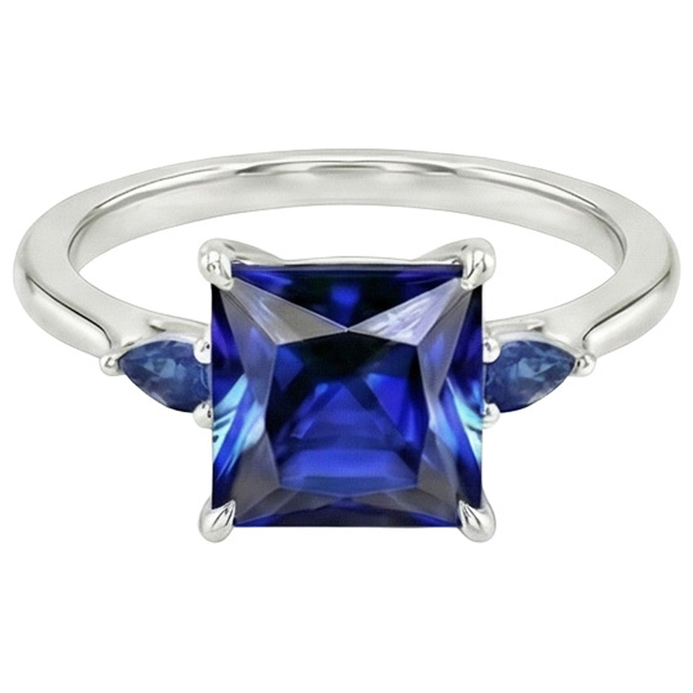 Anello con tre pietre preziose Princess & Pear Zaffiri di Ceylon 5.25 carati