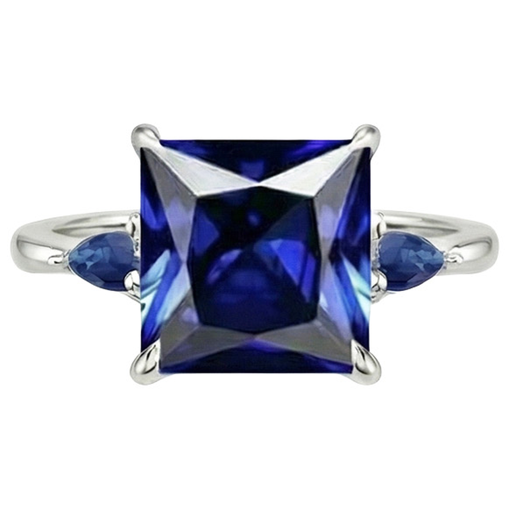 Anello con tre pietre preziose Princess & Pear Zaffiri di Ceylon 5.25 carati