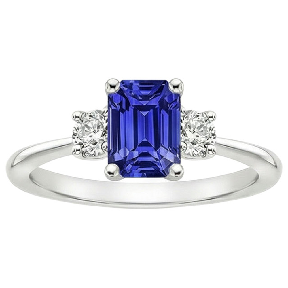 Anello con tre pietre preziose. diamante rotondo e zaffiro di Ceylon 3.50 carati