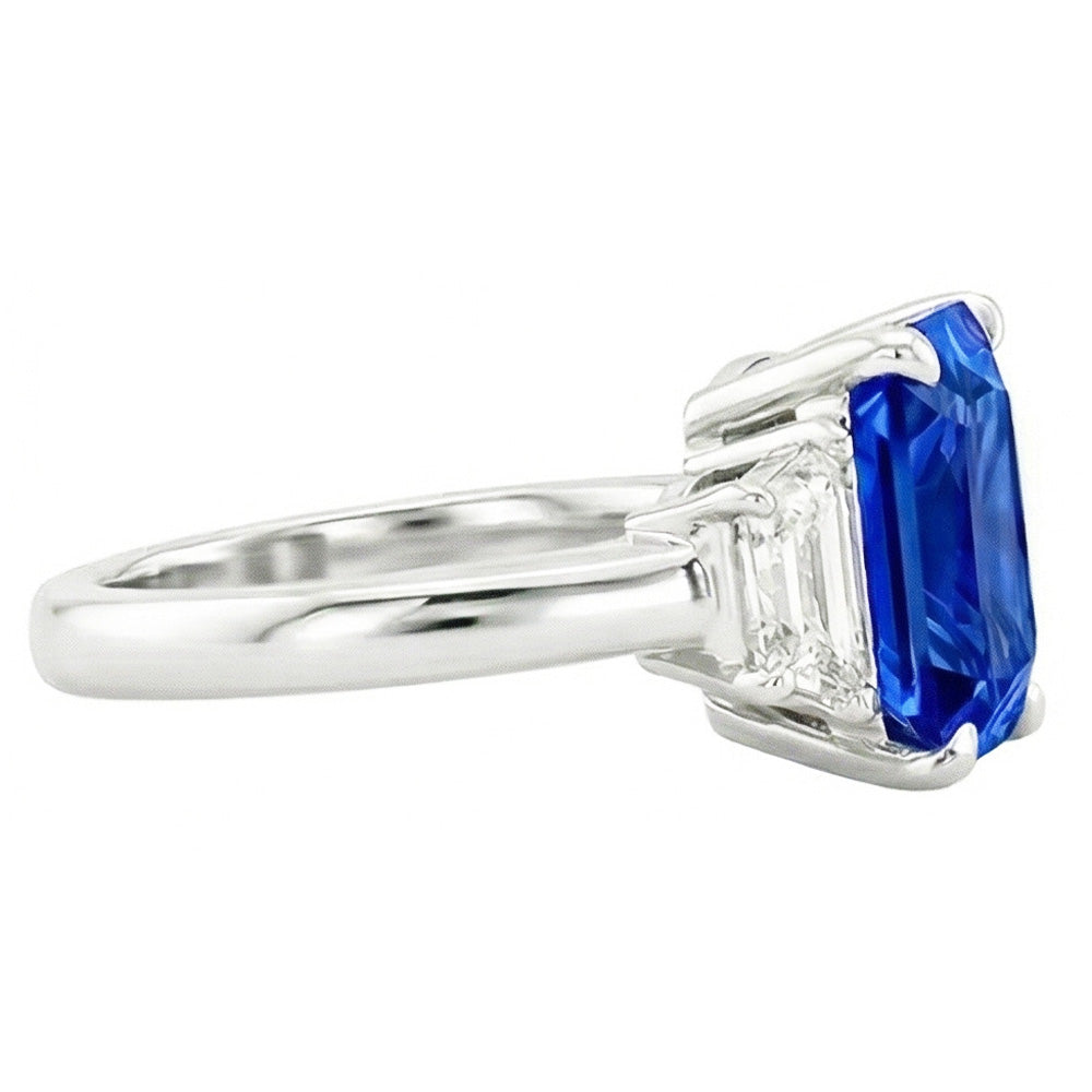 Anello con tre pietre preziose e zaffiro con diamanti radianti 3.50 carati