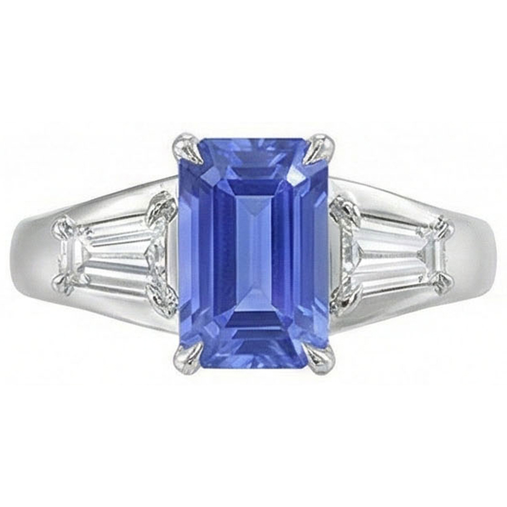 Anello con tre pietre preziose. zaffiro blu smeraldo e diamanti 3.50 carati