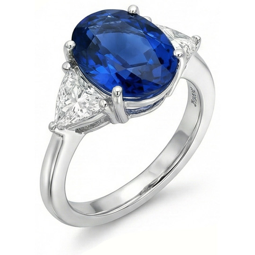 Anello con zaffiri Ceylon da 3,50 trilioni di carati e diamanti ovali in oro bianco 14K