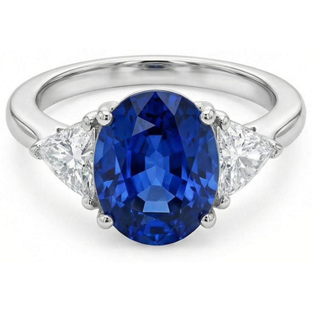 Anello con zaffiri Ceylon da 3,50 trilioni di carati e diamanti ovali in oro bianco 14K