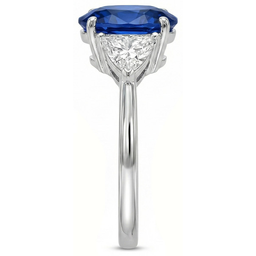 Anello con zaffiri Ceylon da 3,50 trilioni di carati e diamanti ovali in oro bianco 14K