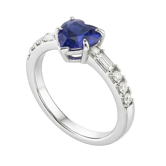 Anello con zaffiri a cuore con pietre preziose Baguette e diamanti Princess 2.50 carati