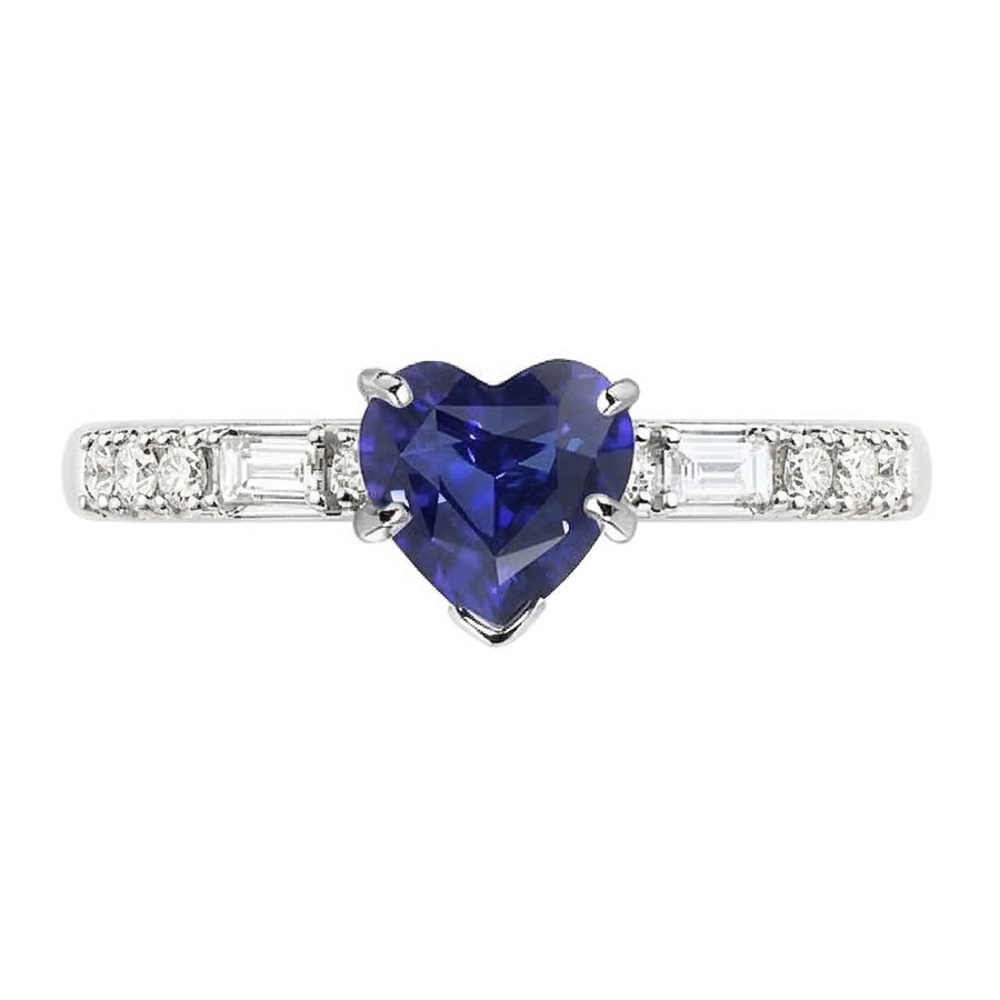 Anello con zaffiri a cuore con pietre preziose Baguette e diamanti Princess 2.50 carati