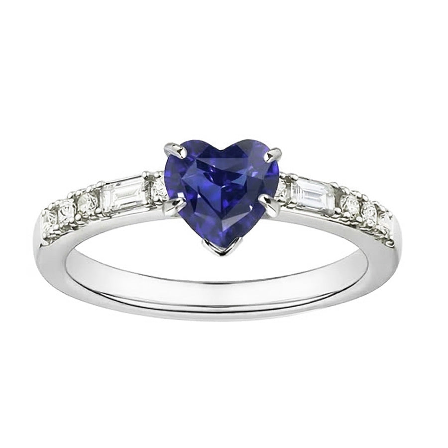 Anello con zaffiri a cuore con pietre preziose Baguette e diamanti Princess 2.50 carati