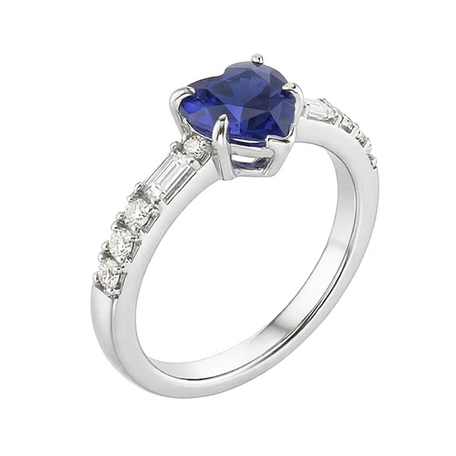 Anello con zaffiri a cuore con pietre preziose Baguette e diamanti Princess 2.50 carati