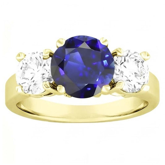 Anello con zaffiri blu 5 carati e diamanti con tre pietre tonde