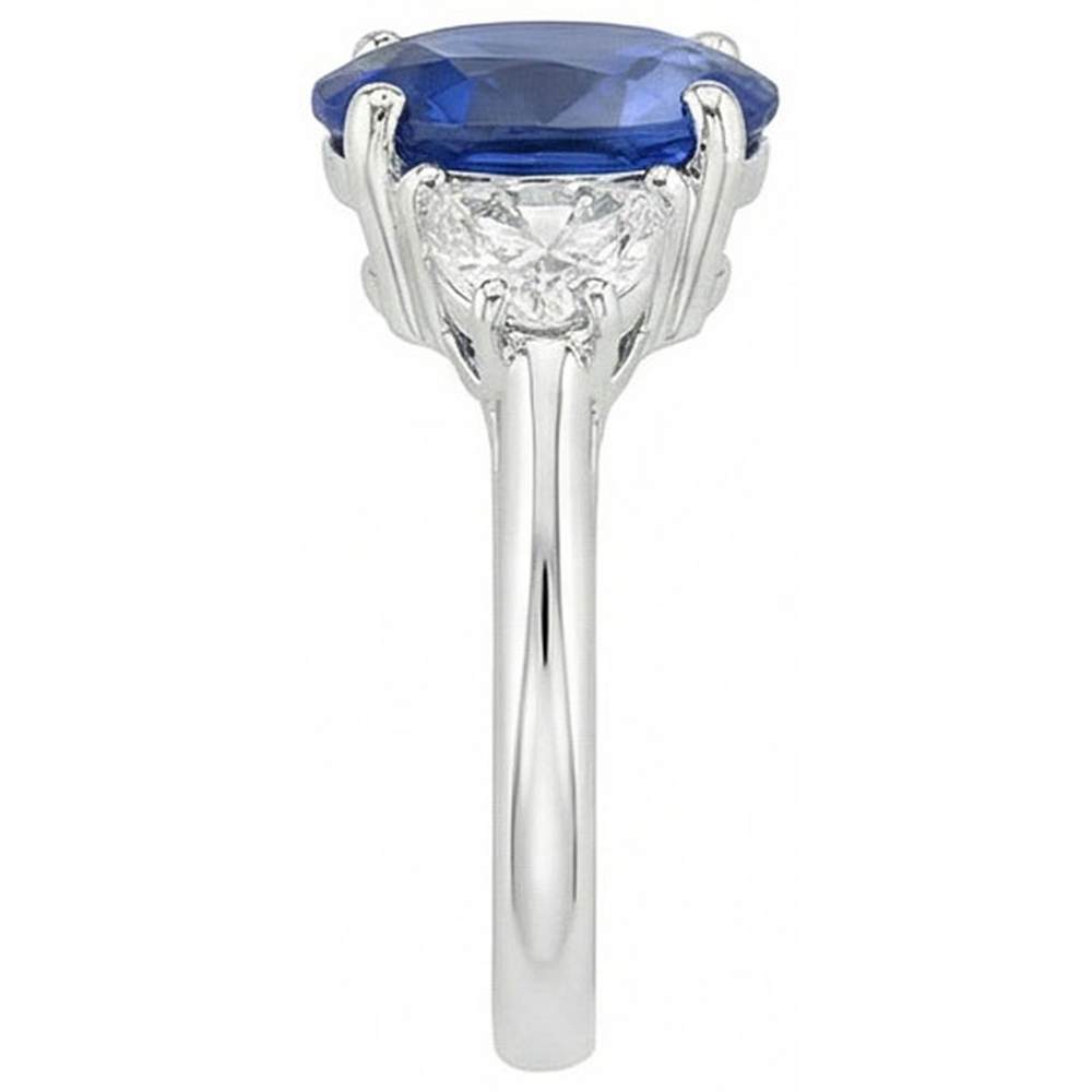 Anello con zaffiri dello Sri Lanka 2 carati e diamanti taglio ovale 3 pietre WG in oro 14K