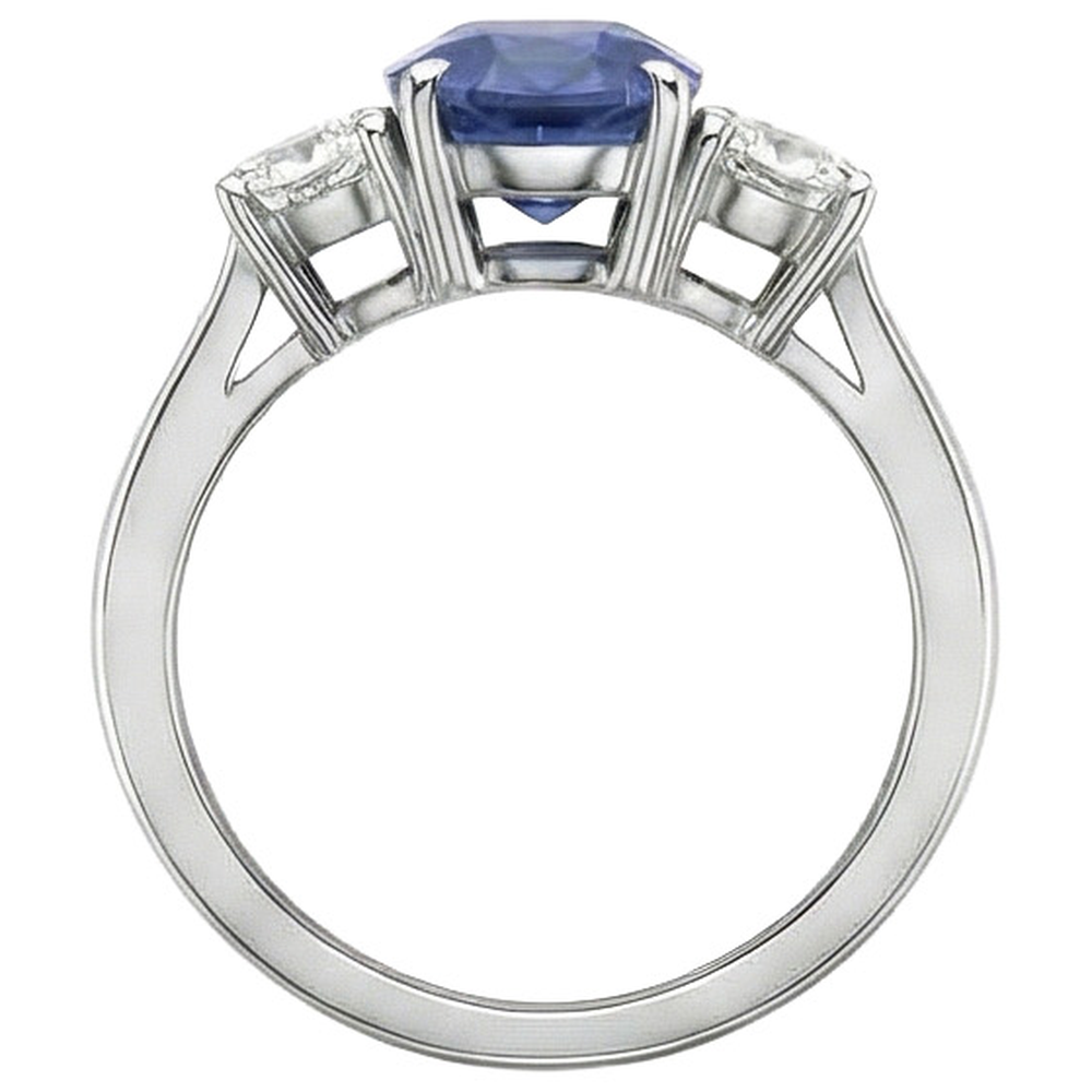 Anello con zaffiro 3,50 carati e diamanti tre pietre in oro bianco 14K