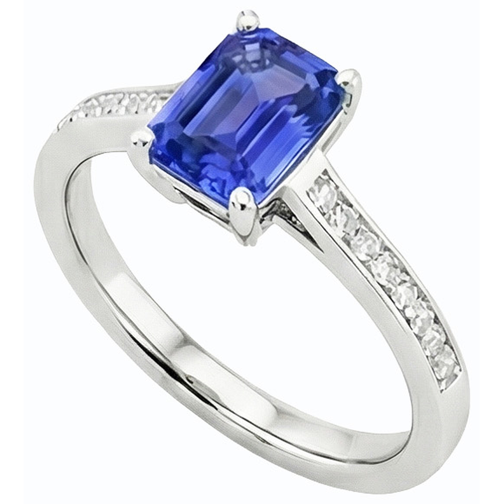 Anello con zaffiro Ceylon 2 carati e diamanti con pietre preziose in oro bianco 14K