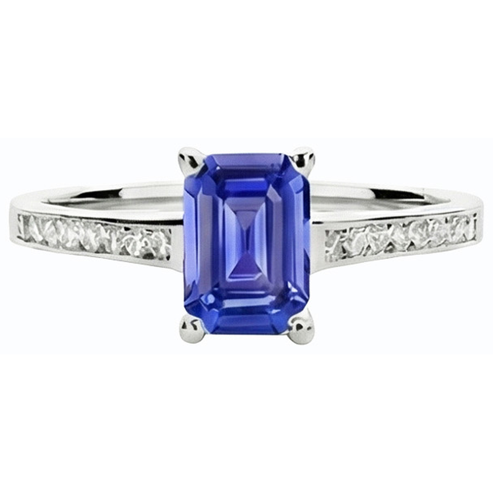 Anello con zaffiro Ceylon 2 carati e diamanti con pietre preziose in oro bianco 14K