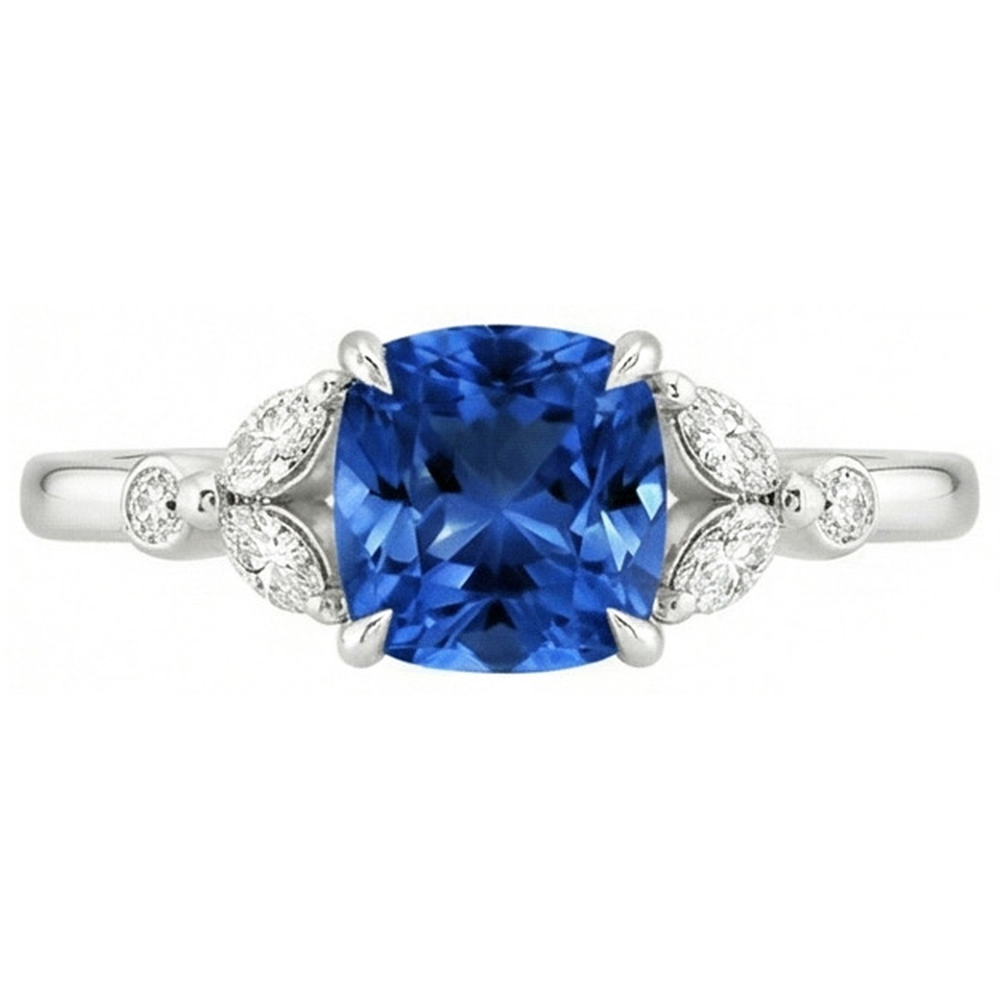 Anello con zaffiro Ceylon 2,70 carati e diamanti in oro bianco 14K