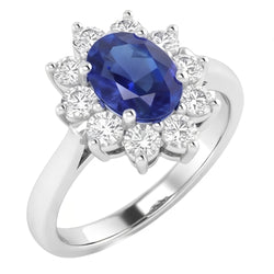 Anello con zaffiro Ceylon 3,50 carati e diamanti in oro bianco 14K