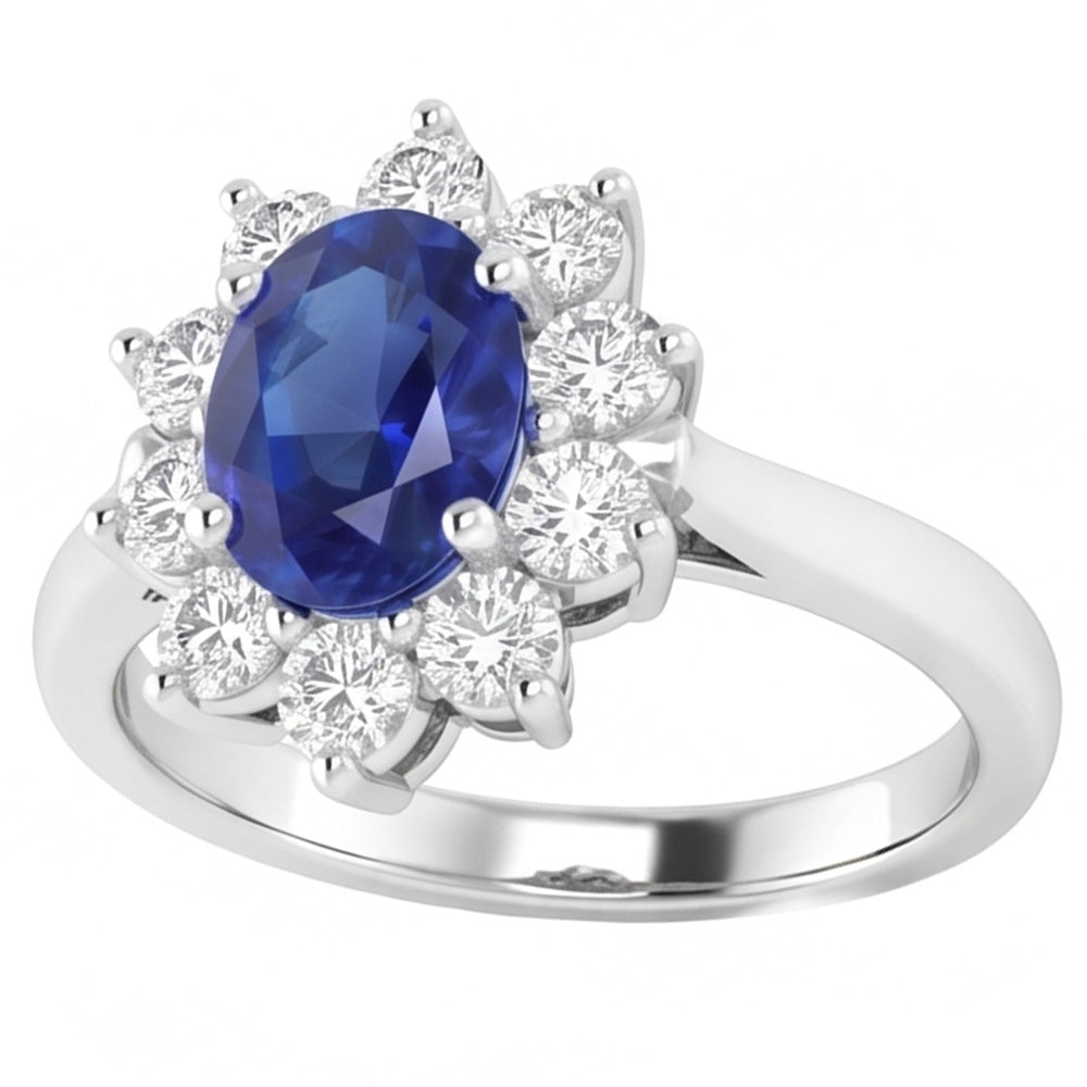 Anello con zaffiro Ceylon 3,50 carati e diamanti in oro bianco 14K