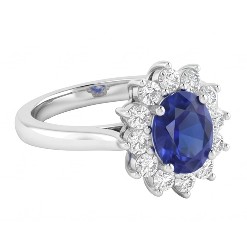 Anello con zaffiro Ceylon 3,50 carati e diamanti in oro bianco 14K