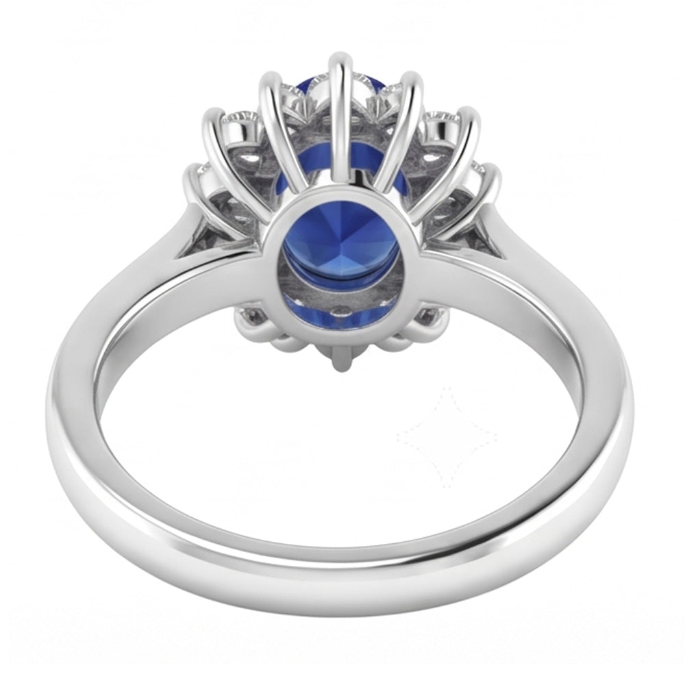 Anello con zaffiro Ceylon 3,50 carati e diamanti in oro bianco 14K