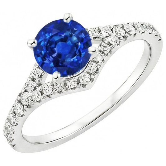 Anello con zaffiro Ceylon da 4,35 carati e diamanti incastonati in oro bianco 14K