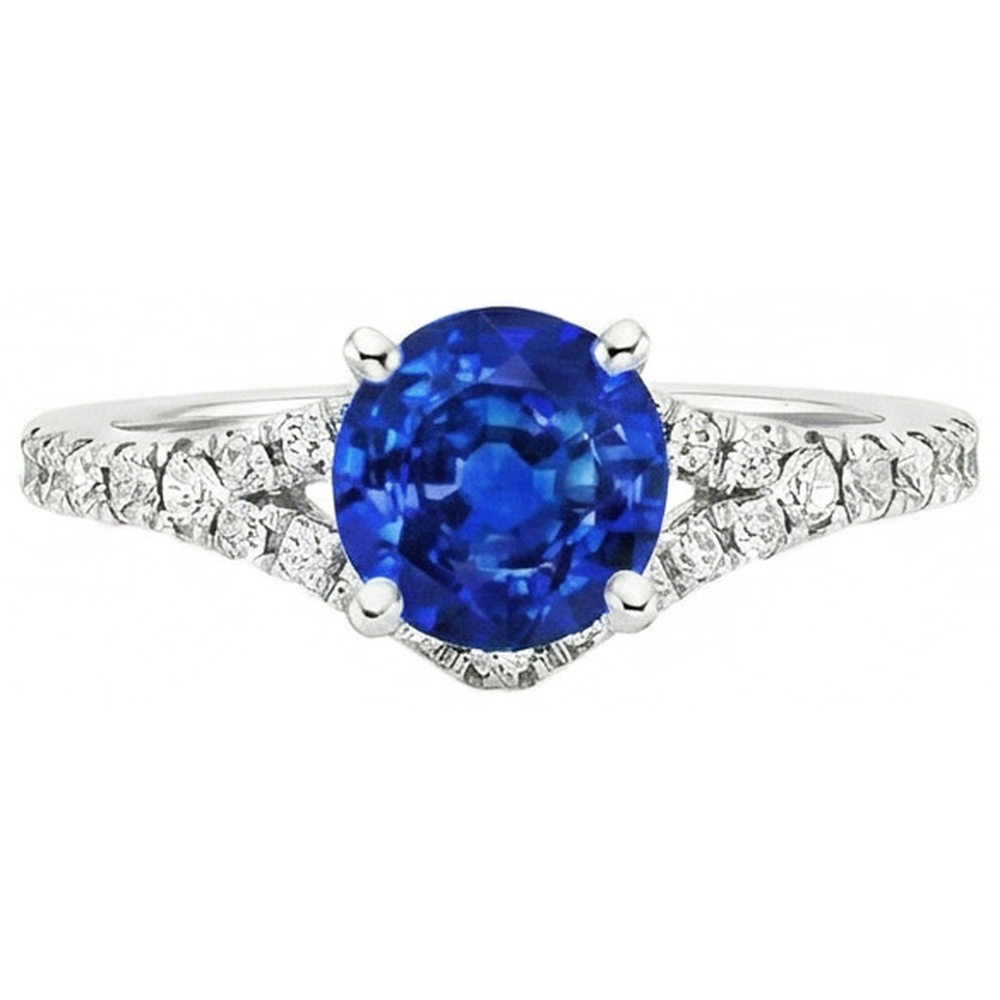 Anello con zaffiro Ceylon da 4,35 carati e diamanti incastonati in oro bianco 14K