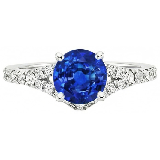 Anello con zaffiro Ceylon da 4,35 carati e diamanti incastonati in oro bianco 14K