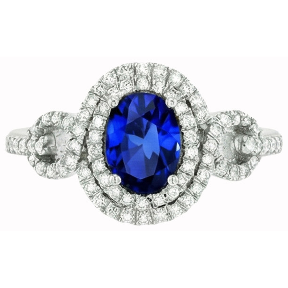 Anello con zaffiro Ceylon ovale 2,75 carati e diamante rotondo in oro bianco 14K