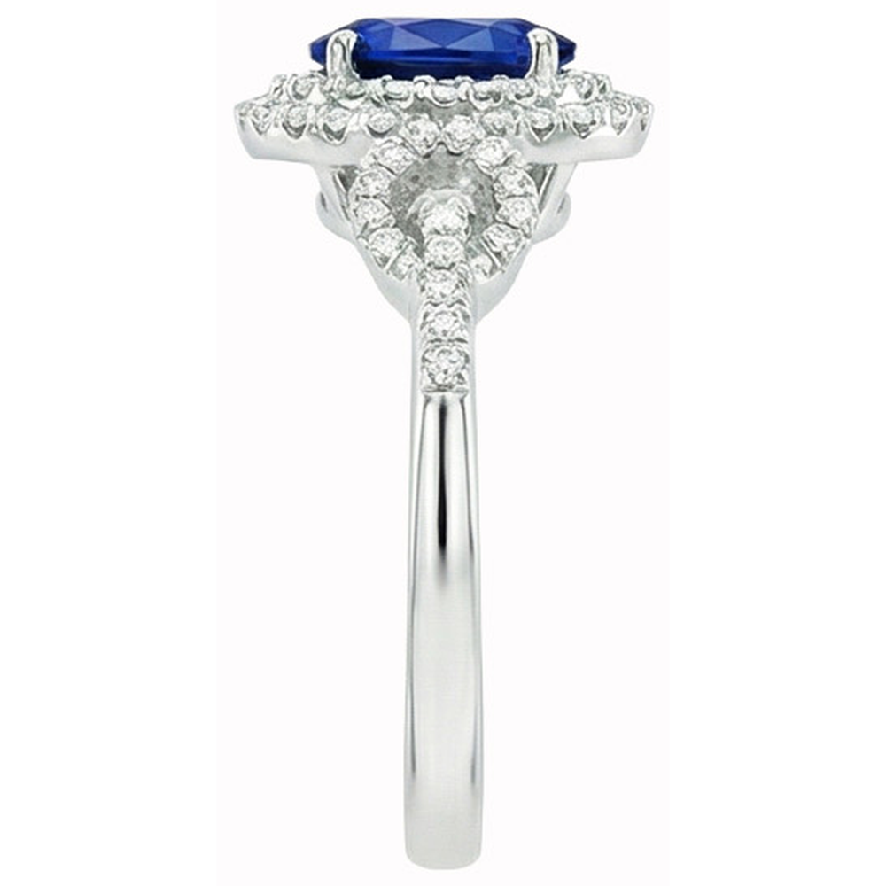 Anello con zaffiro Ceylon ovale 2,75 carati e diamante rotondo in oro bianco 14K
