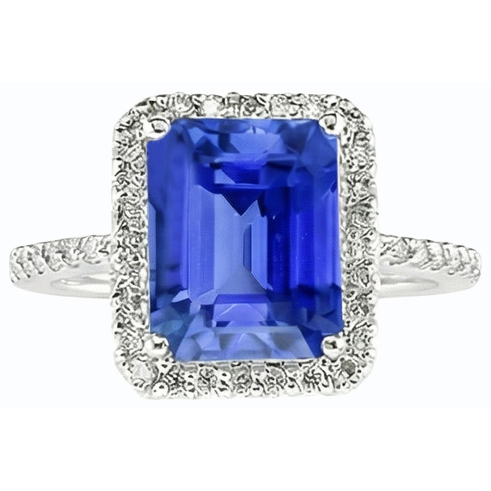Anello con zaffiro Smeraldo dello Sri Lanka da 4,50 carati e diamante in oro bianco 14K