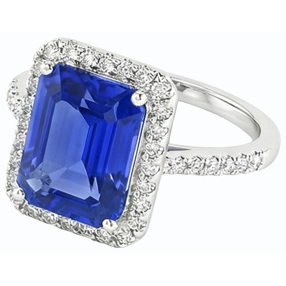 Anello con zaffiro Smeraldo dello Sri Lanka da 4,50 carati e diamante in oro bianco 14K