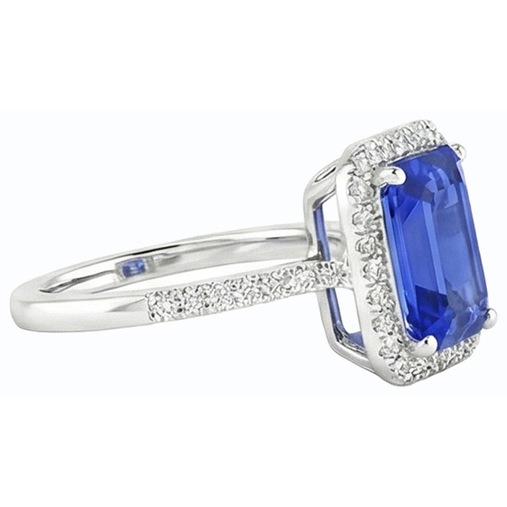 Anello con zaffiro Smeraldo dello Sri Lanka da 4,50 carati e diamante in oro bianco 14K