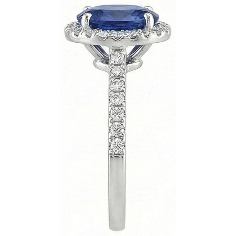 Anello con zaffiro Sri Lacarats ovale 3 carati in oro bianco 14K